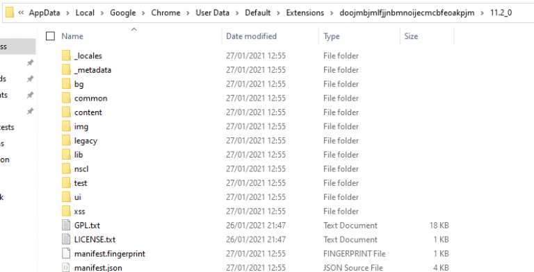 A folder view of NoScript browser extension.